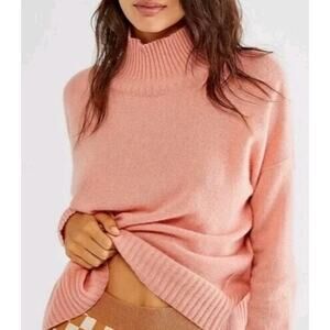 Free People Pink Cashmere Poppy Turtleneck Cropped Long Sweater S Quiet Luxury